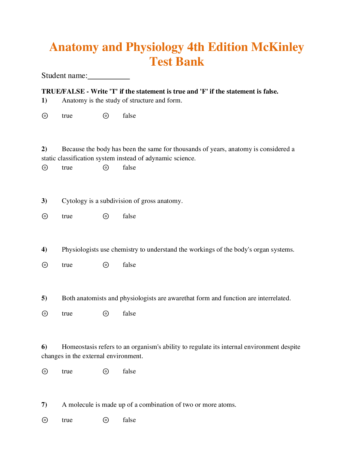 Anatomy and Physiology 4th Edition McKinley. All Chapters 1 - 29 Updated | Test Bank